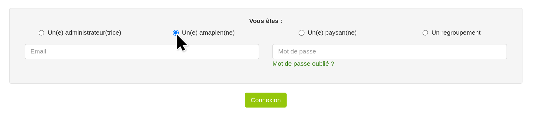 Connection en tant qu'amapien sur Clic'Amap